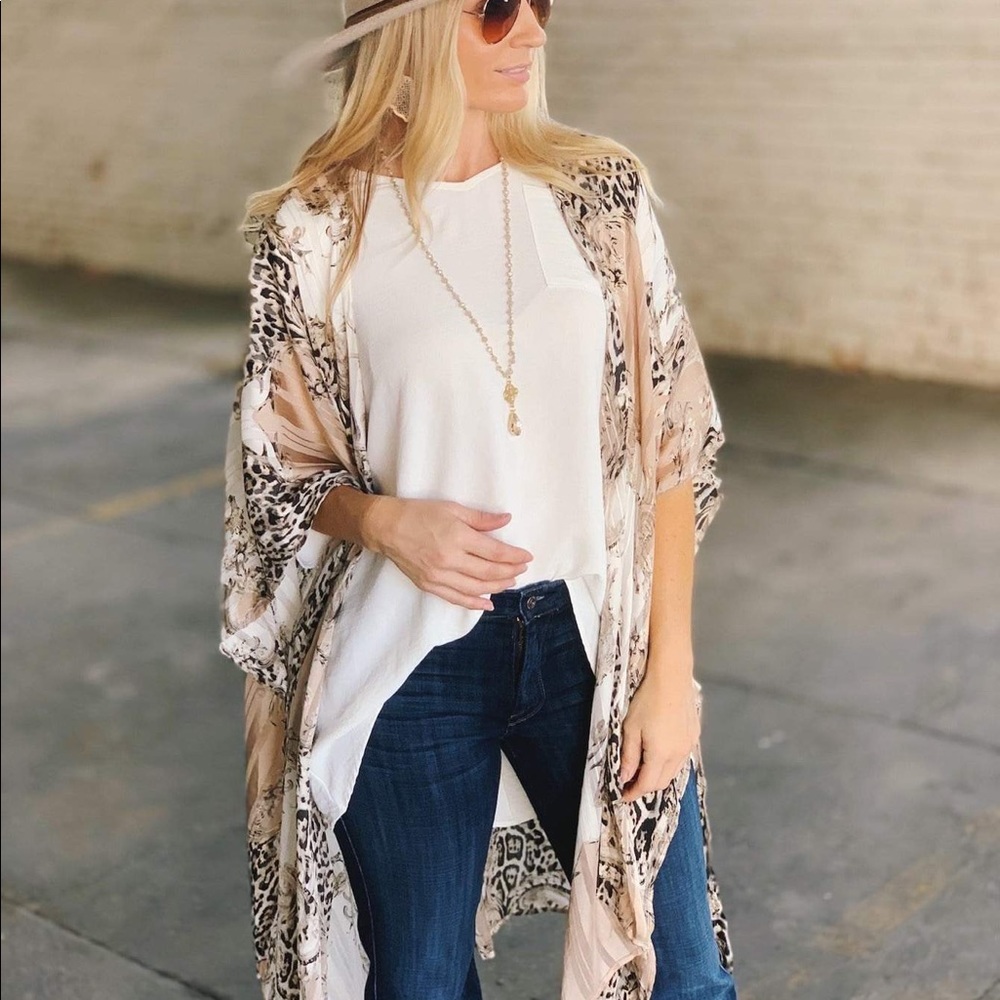 Mixed Print Kimono - Champagne